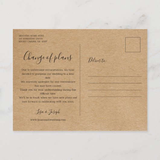 Verander de datum uitgesteld geannuleerd Rustic Briefkaart (Achterkant)