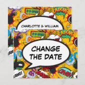 Verander de datum uitgesteld modern stripboek aankondigingskaart (Voorkant / Achterkant)