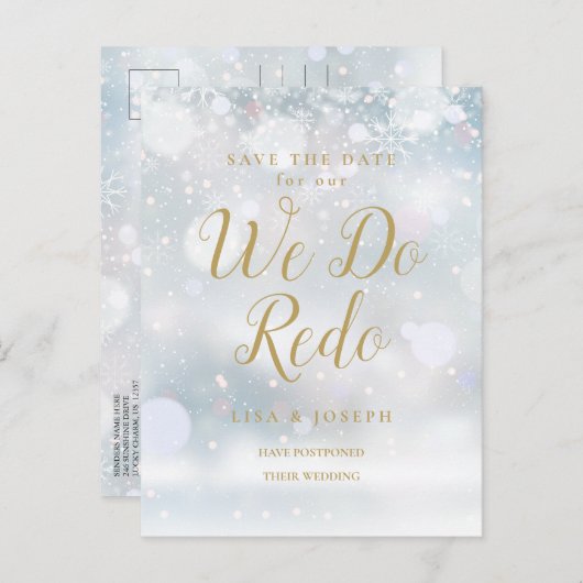 Verander de Datum Uitgesteld We doen Redo Winter E Aankondigingskaart (Voorkant / Achterkant)