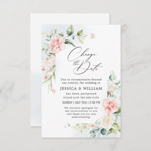 Verander de Datum Uitgestelde Elegant Rozen Eucaly Kaart (Voorkant / Achterkant)