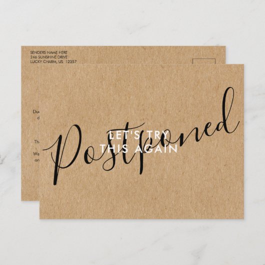 Verander de Datum Uitgestelde Geannuleerde Gebeurt Briefkaart (Voorkant / Achterkant)