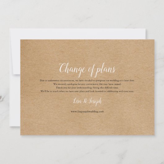 Verander de Datum Uitgestelde Geannuleerde Rustic Save The Date (Achterkant)