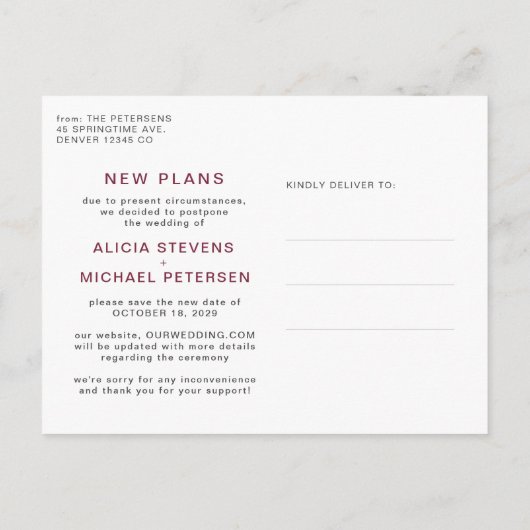 Verander de datum uitgestelde trouwfoto sparen dat aankondigingskaart (Achterkant)