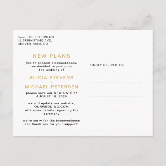 Verander de datum uitgestelde trouwfoto sparen dat aankondigingskaart (Achterkant)