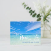 Verander de Datum van de Beach Blue Summer Aankondigingskaart (Staand voorkant)