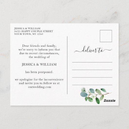 Verander de Datum Waterverf Eucalyptus Wedding Briefkaart (Achterkant)