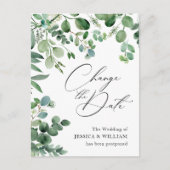 Verander de Datum Waterverf Eucalyptus Wedding Briefkaart (Voorkant)