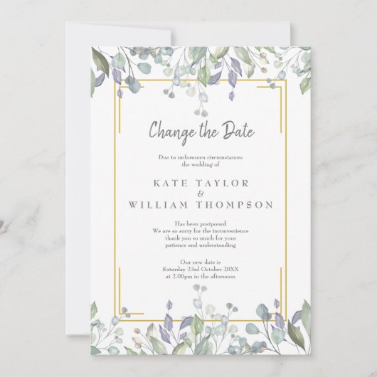 Verander de Datum Waterverf Greenery Floral Save The Date (Voorkant)