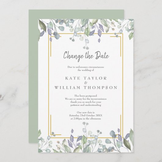 Verander de Datum Waterverf Greenery Floral Save The Date (Voorkant / Achterkant)