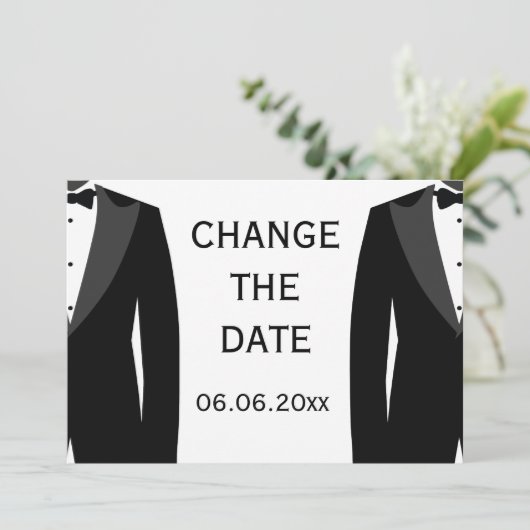 Verander de Datum zwarte en witte homobijn Save The Date (Staand voorkant)