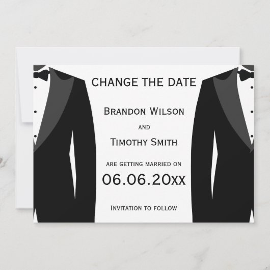 Verander de Datum zwarte en witte homobijn Save The Date (Achterkant)