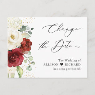 Verander het datum script rood witte bloem eucalyp briefkaart