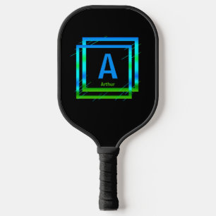 Verander Initiaal. Naam Blauw groene vierkantjes z Pickleball Paddle