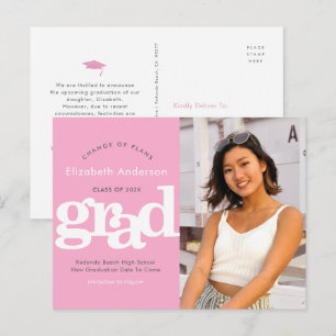 Verander plannen afstudeerfoto vet typografie roze uitnodiging briefkaart