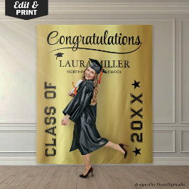 Veranderbare zwart & goud afstudeerfoto-achtergron wandkleed