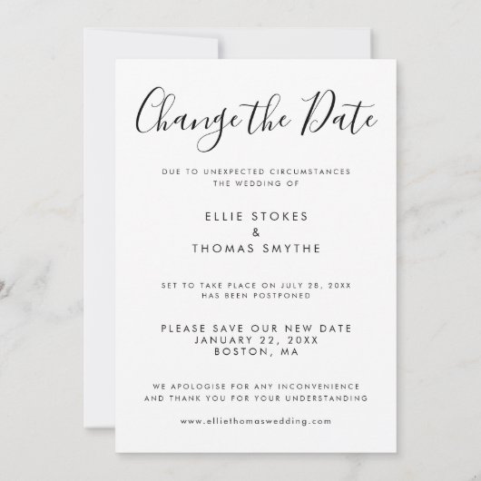 Veranderde datum uitgestelde bruiloft script foto save the date (Achterkant)