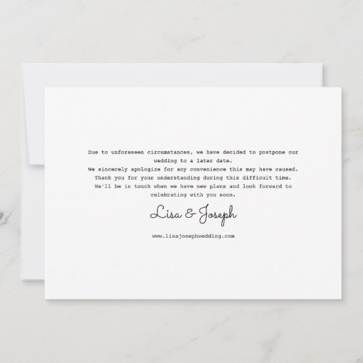 Veranderde datum uitgestelde geannuleerde evenemen kaart (Achterkant)