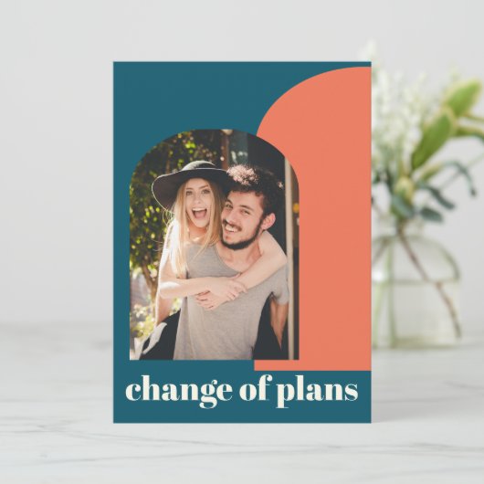 Verandering in huwelijksplannen Kleurrijk Blauw Ge Save The Date (Staand voorkant)