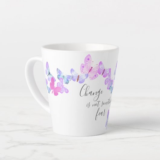 Verandering is niet iets om  Butterflies te vrezen Latte Mok (Linkerhoek)