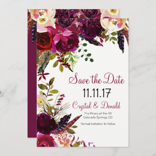 VERANDERING KLEUR - Bloemen Bewaar de Datum Uitnod Save The Date (Voorkant / Achterkant)