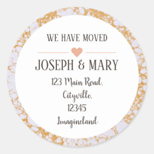 Verandering van adres goudmarmer modern ronde sticker