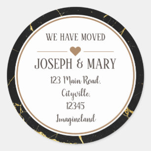 Verandering van adres zwarte goudkleurige elegante ronde sticker