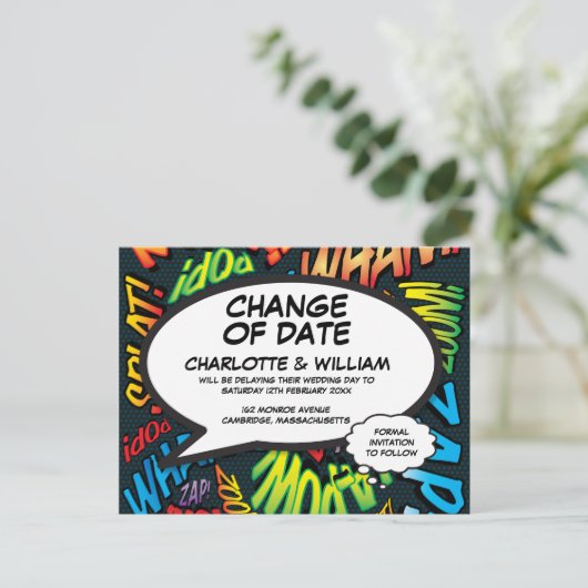 Verandering van Datum Leuk Uitgesteld Modern Leuk Aankondigingskaart (Staand voorkant)