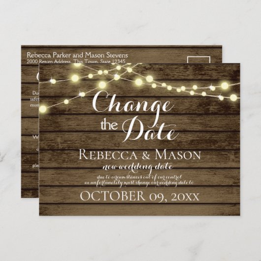 Verandering van datum Rustic Barn Wood en Lichten Briefkaart (Voorkant / Achterkant)