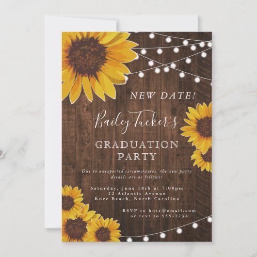 Verandering van datum Rustic Sunflower Graduation  Kaart (Voorkant)