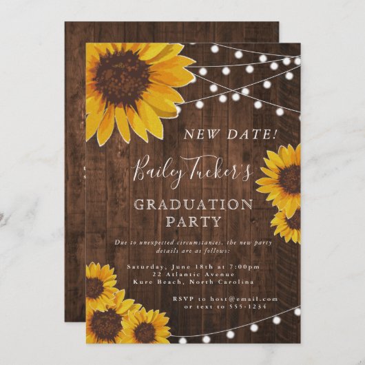 Verandering van datum Rustic Sunflower Graduation  Kaart (Voorkant / Achterkant)