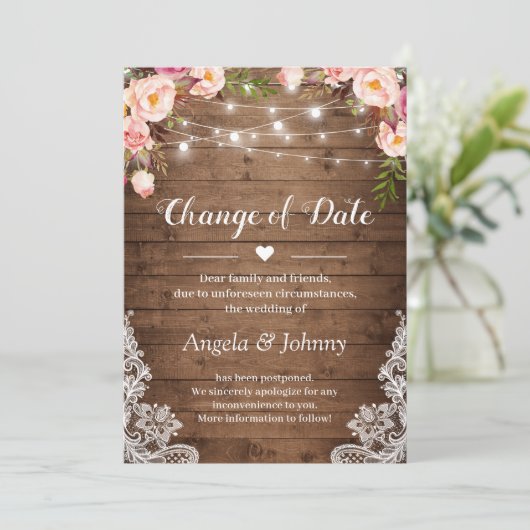 Verandering van datum Rustieke bloemslinger snoerl Kaart (Staand voorkant)