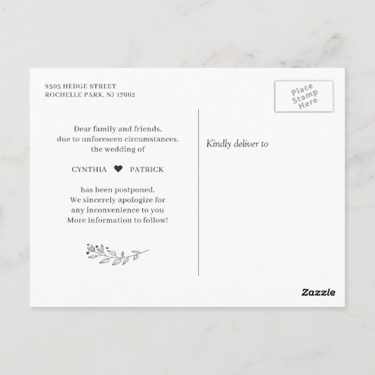 Verandering van Datum Uitgestelde legant Simple Mi Briefkaart (Achterkant)