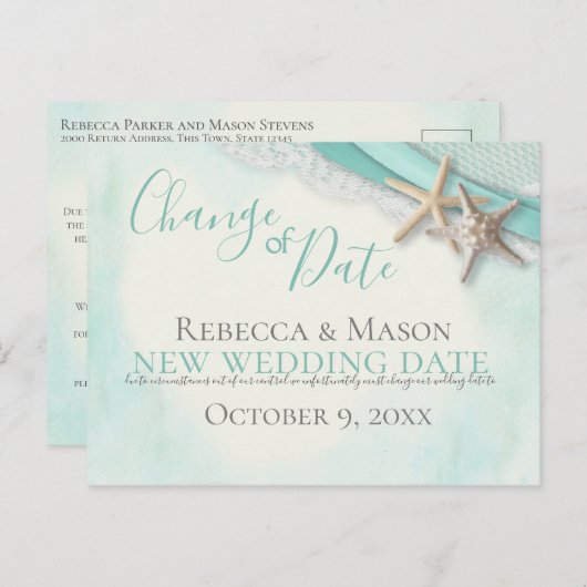 Verandering van Datum Zeester en Lint Briefkaart (Voorkant / Achterkant)