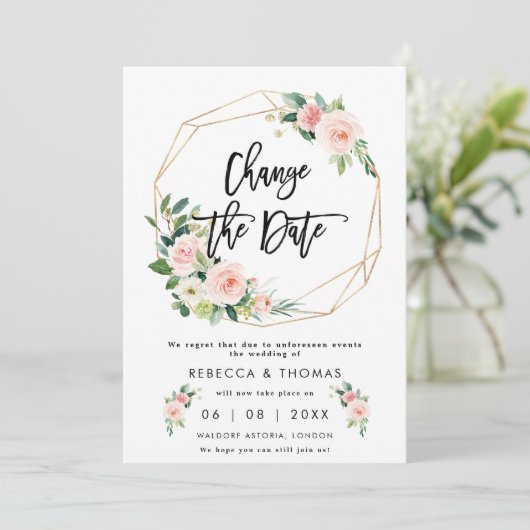 verandering van de datum boho floals bruiloft uitn kaart (Staand voorkant)