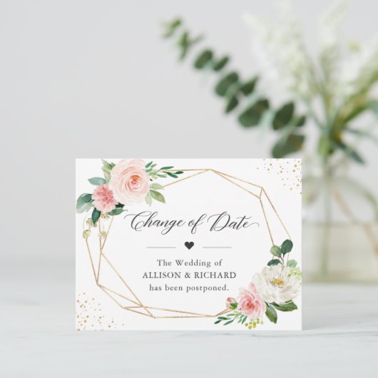 Verandering van de datum Elegant Geometric Blush P Briefkaart (Staand voorkant)