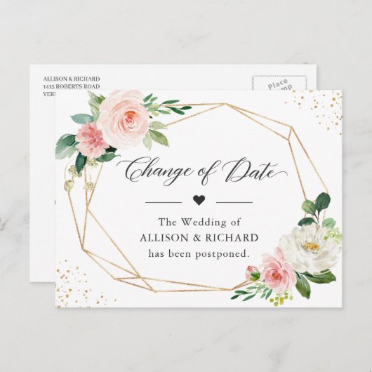 Verandering van de datum Elegant Geometric Blush P Briefkaart (Voorkant / Achterkant)