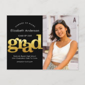 Verandering van plannen afstuderen gouden zwarte t uitnodiging briefkaart (Voorkant)