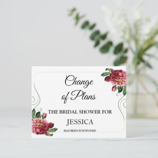 Verandering van plannen Bruidsuitnodiging uitgeste Briefkaart (Staand voorkant)