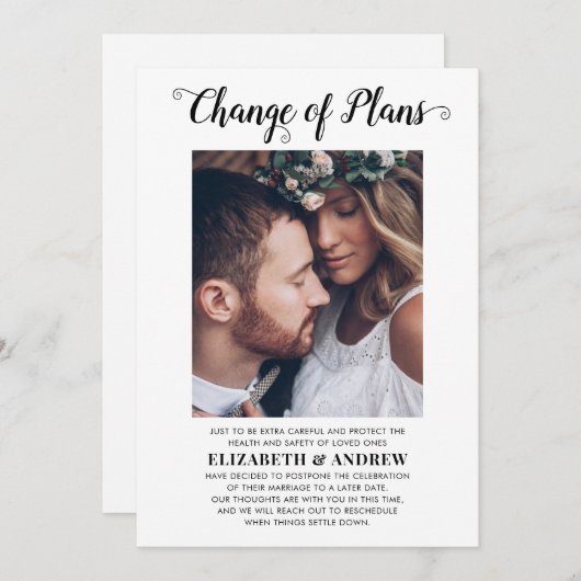 Verandering van plannen datum foto uitstel bruilof aankondiging (Voorkant / Achterkant)