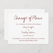 Verandering van plannen uitgesteld bruiloft rood e kaart (Voorkant / Achterkant)