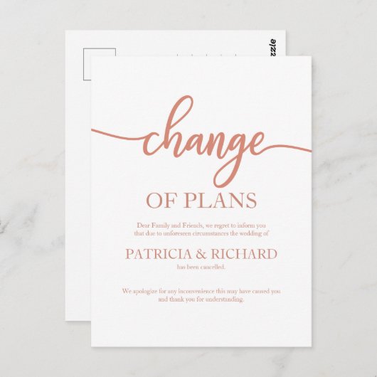 Verandering van plannen voor uitstel van het Roos Briefkaart (Voorkant / Achterkant)