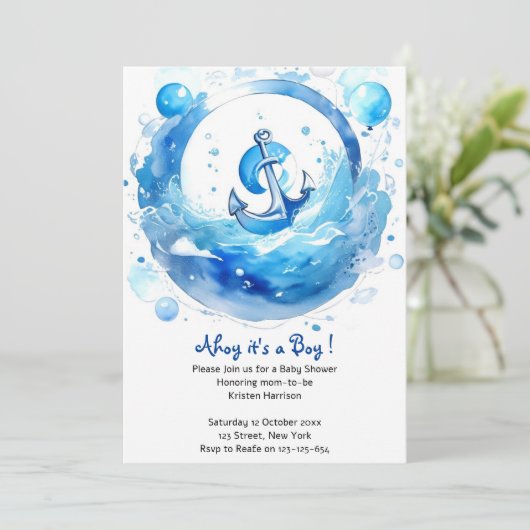 Verankerd in Joy: Nautical Boy Baby shower Kaart (Staand voorkant)