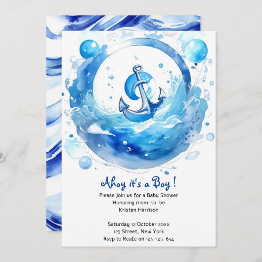 Verankerd in Joy: Nautical Boy Baby shower Kaart (Voorkant / Achterkant)