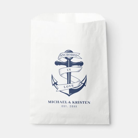 Verankerd in Liefde Nautisch Blauw Anker Bruiloft Bedankzakje (Voorkant)