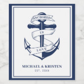 Verankerd in Liefde Wit Nautisch Anker Bruiloft Wijn Etiket (Enkel label)