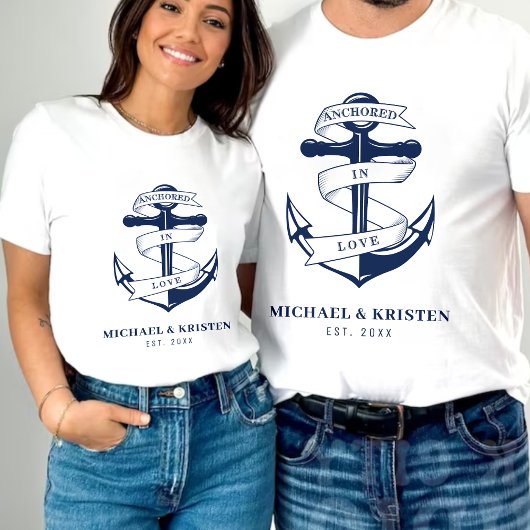 Verankerd in liefde Witte scheepsanker bruiloft T-shirt
