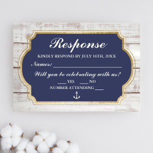 Verankerd in Love Rustic Nautical Anchor Stripe RSVP Kaartje