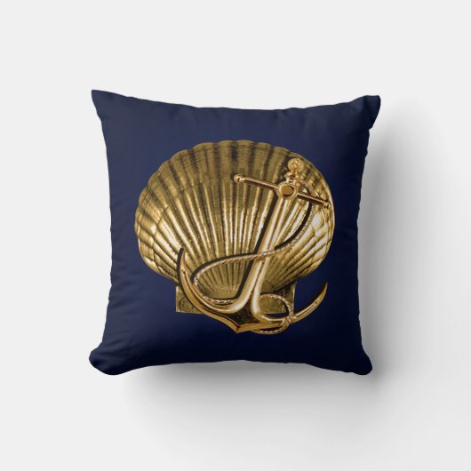 Verankerd Seashell Nautical | marine en goud Kussen (Voorkant)