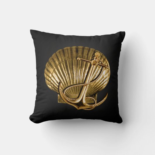 Verankerd Seashell Nautical | zwart en goud Kussen (Voorkant)