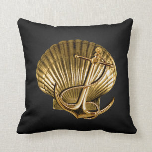 Verankerd Seashell Nautical   zwart en goud Kussen